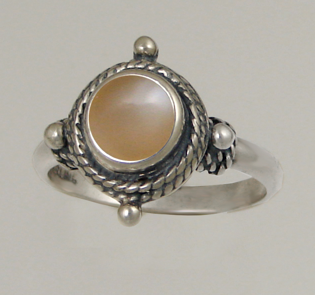 Sterling Silver Gemstone Ring With Peach Moonstone Size 8